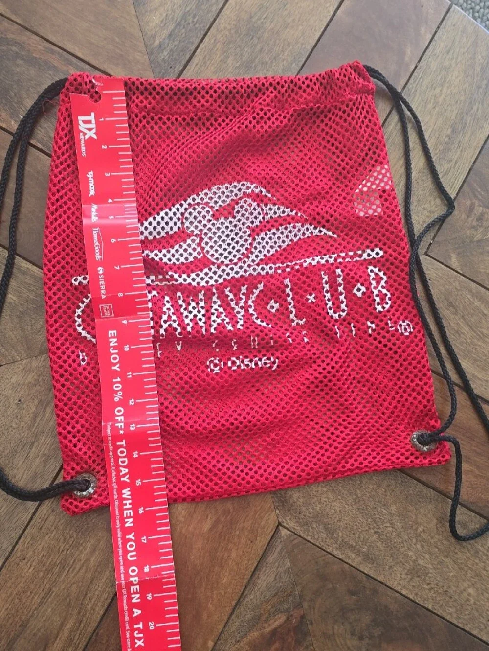 Disney Cruise Line Red Mesh Drawstring Backpack with White Logo